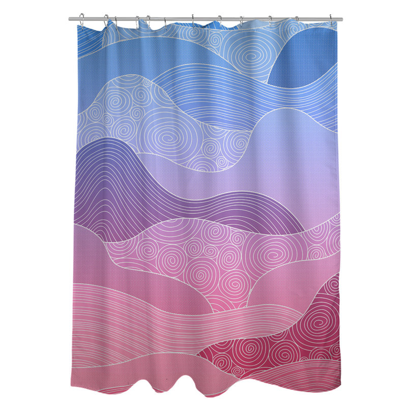 Rideau de douche simple à vagues dessiné à la main Classic, Bleu / Rose