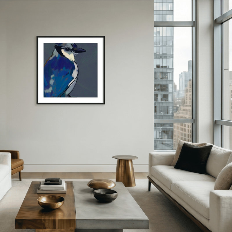 Nature Inspired Azure Aviary, 16" H x 16" W, Framed Matted Print, Black