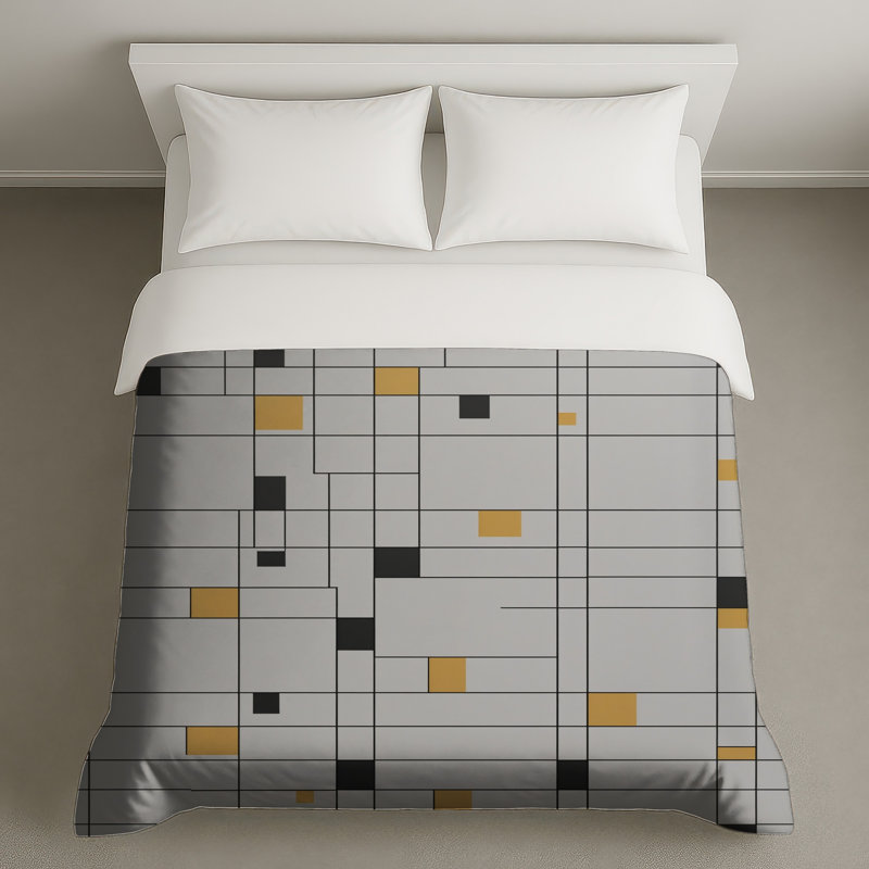 Housses de couette blanches, noires et jaunes, Queen