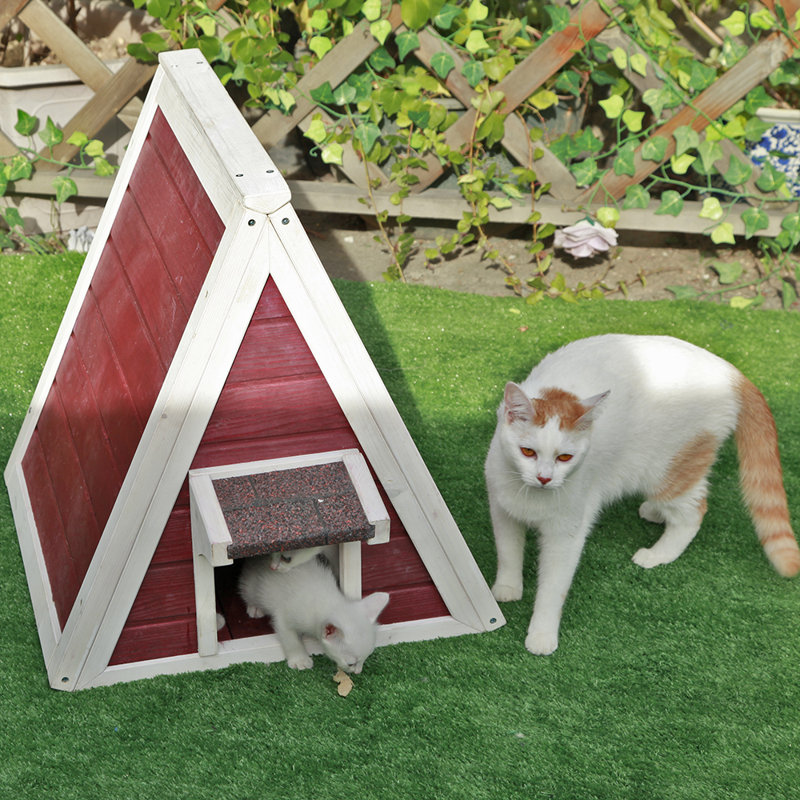 Maison de chat d'extérieur résistante aux intempéries, maison de chat d'extérieur féral avec porte de secours, maisonnette d'extérieur pour petits animaux, rouge