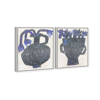 Indigo Vases Set Graphic Art Canvas