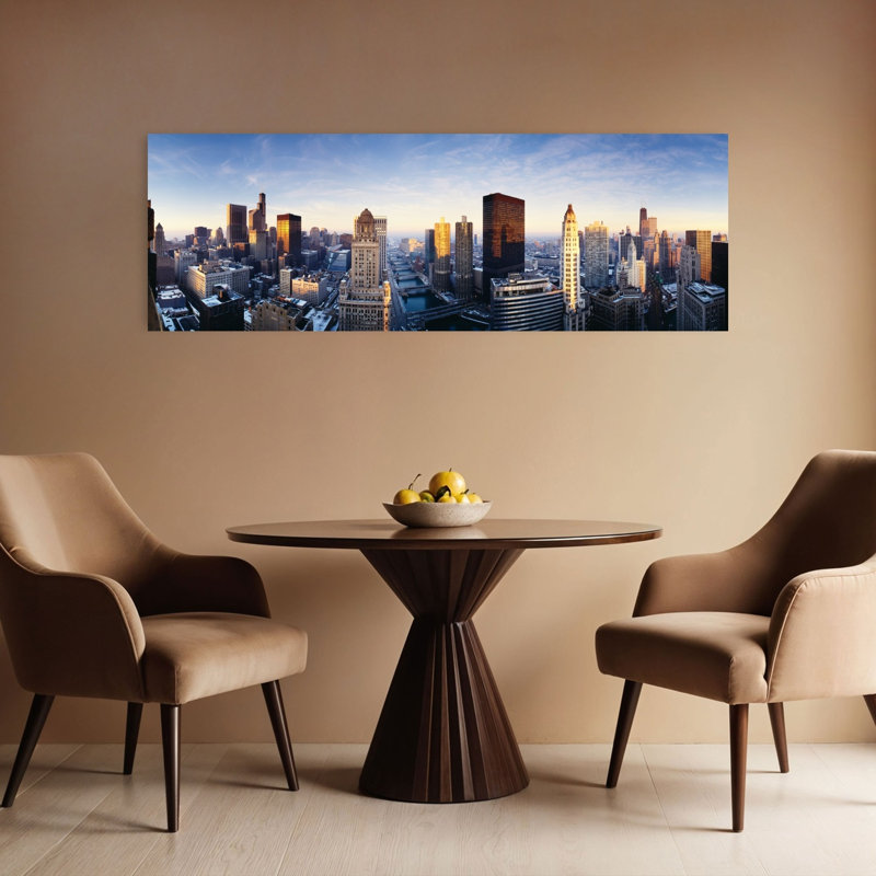 États-Unis, Illinois, Chicago, lever de soleil, architecture contemporaine, art mural urbain, H 16 po x l 48 po