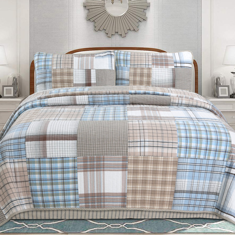 Cotton Patchwork Quilt, King Quilt + 2 Shams