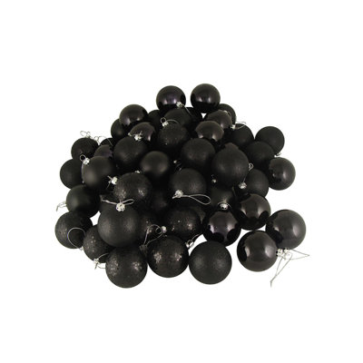96ct Black Shatterproof 4-Finish Christmas Ball Ornaments 1.5" (40mm)