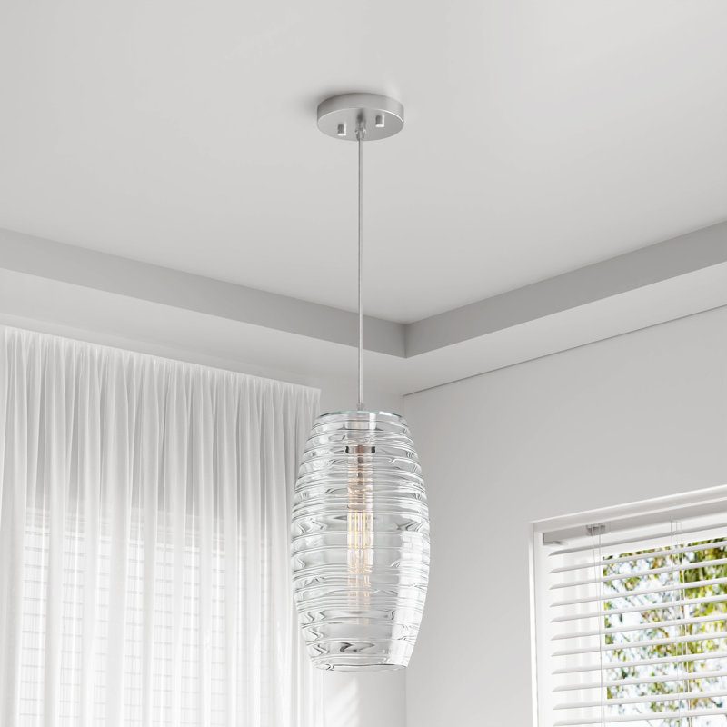 Aref 1-Light Dimmable Handblown Glass Single Pendant, Clear