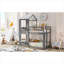 Lit superposé simple au-dessus de simple en bois massif, conception de maisonnette compacte avec barrière de sécurité et échelle, gris neutre