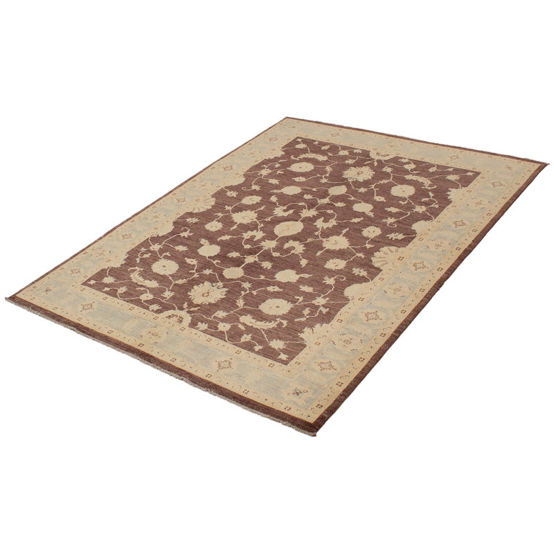 Tapis zone en laine beige/brun foncé 6 pi 6 po x 8 pi 10 po one-of-kind à la main-noué la 2010 ushak Duncarbit