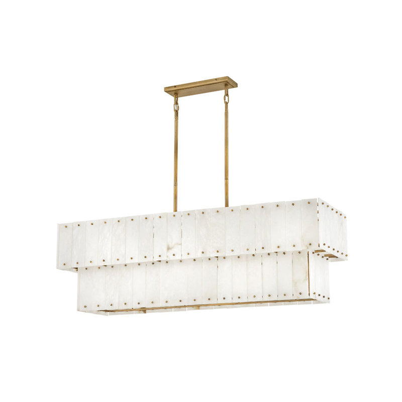 Simone 48" Eight-Light Two-Tier Linear Chandelier w/ Natural Alabaster Panels