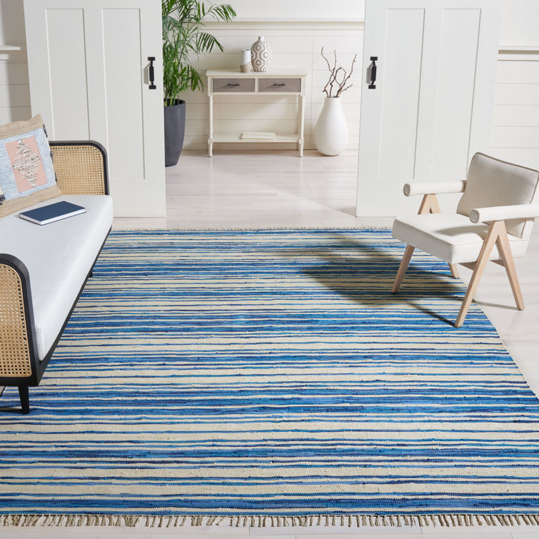 Brogun Handwoven Cotton Ivory/Blue Area Rug