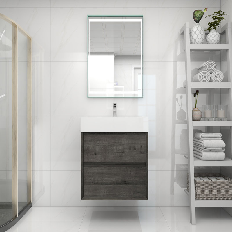 24" Wall Mounted Single Bathroom Vanity Set, Smoke Oak