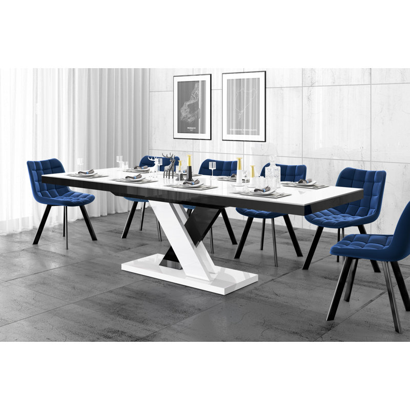 Danyar Extendable Dining Table, White, White/Black
