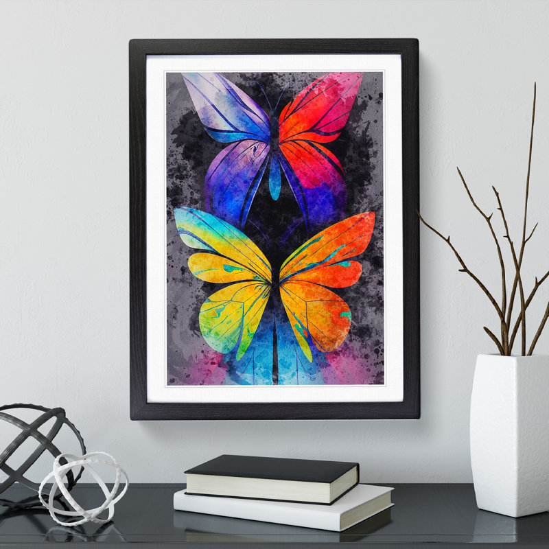 Butterflies Splatter No.2 - Single Picture Frame Painting, Black, 64cm H x 46cm W x 2cm D