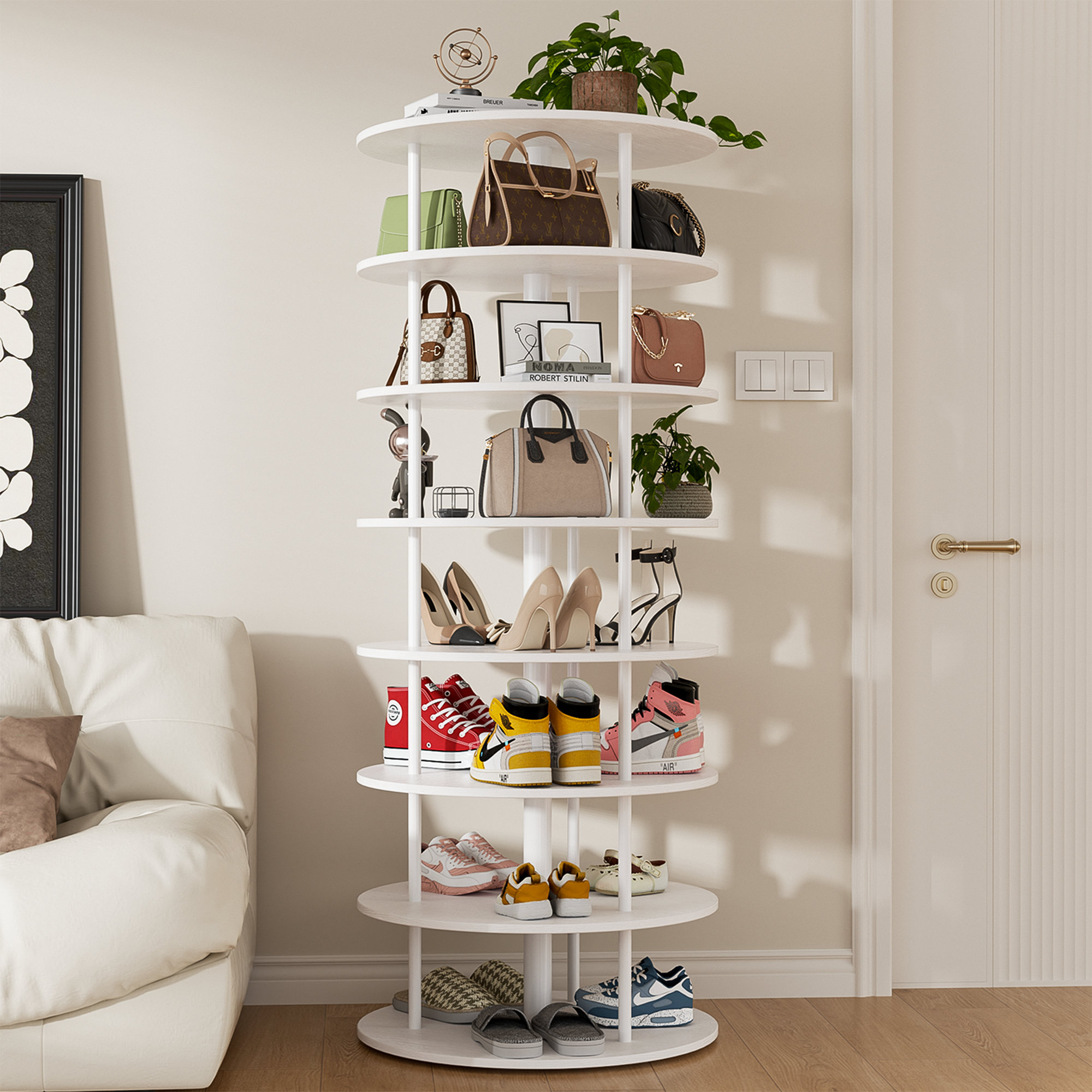 Latitude Run® 8-Tier 360°Revolving Shoe Storage Rotating Lazy Shoe Rack ...