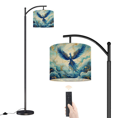Arc Floor Lamp Majestic Blue Flight Golden Swirls Ocean Waves Floor Lamps with Remote LED Lights Adjustable Lamp Shades Tall Standing Lamps for Reading Office Living Room
