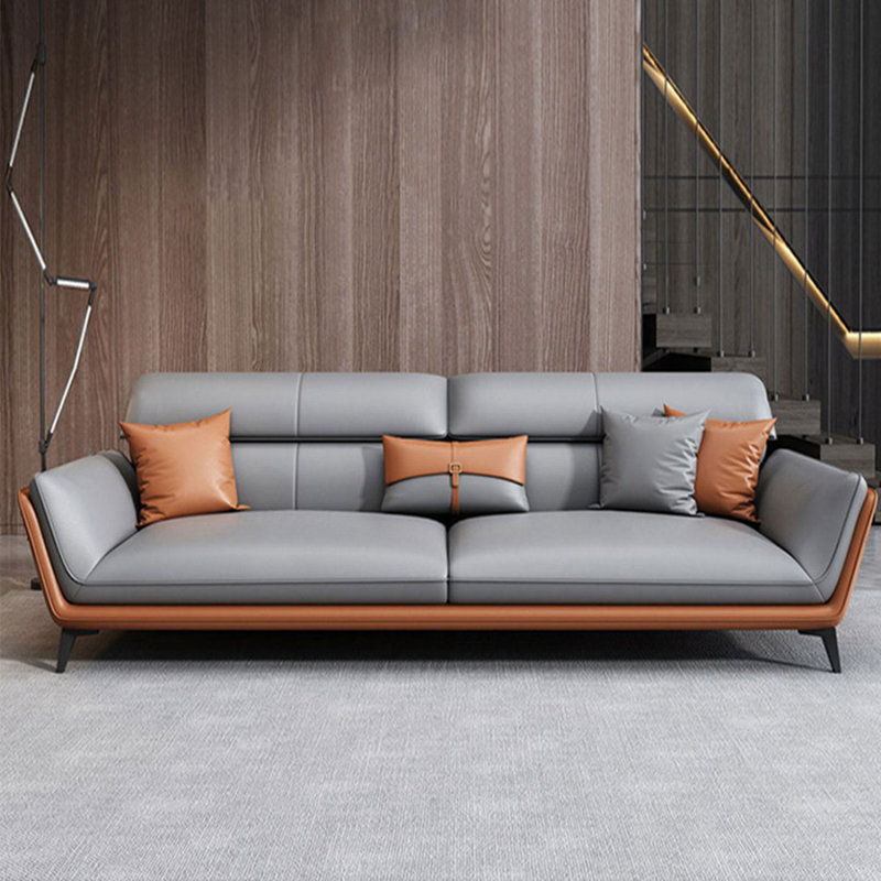 Causeuse-coussin standard en cuir véritable gris, H 33,46 po x l 83,86 po x P 35,43 po, Gris / Orange