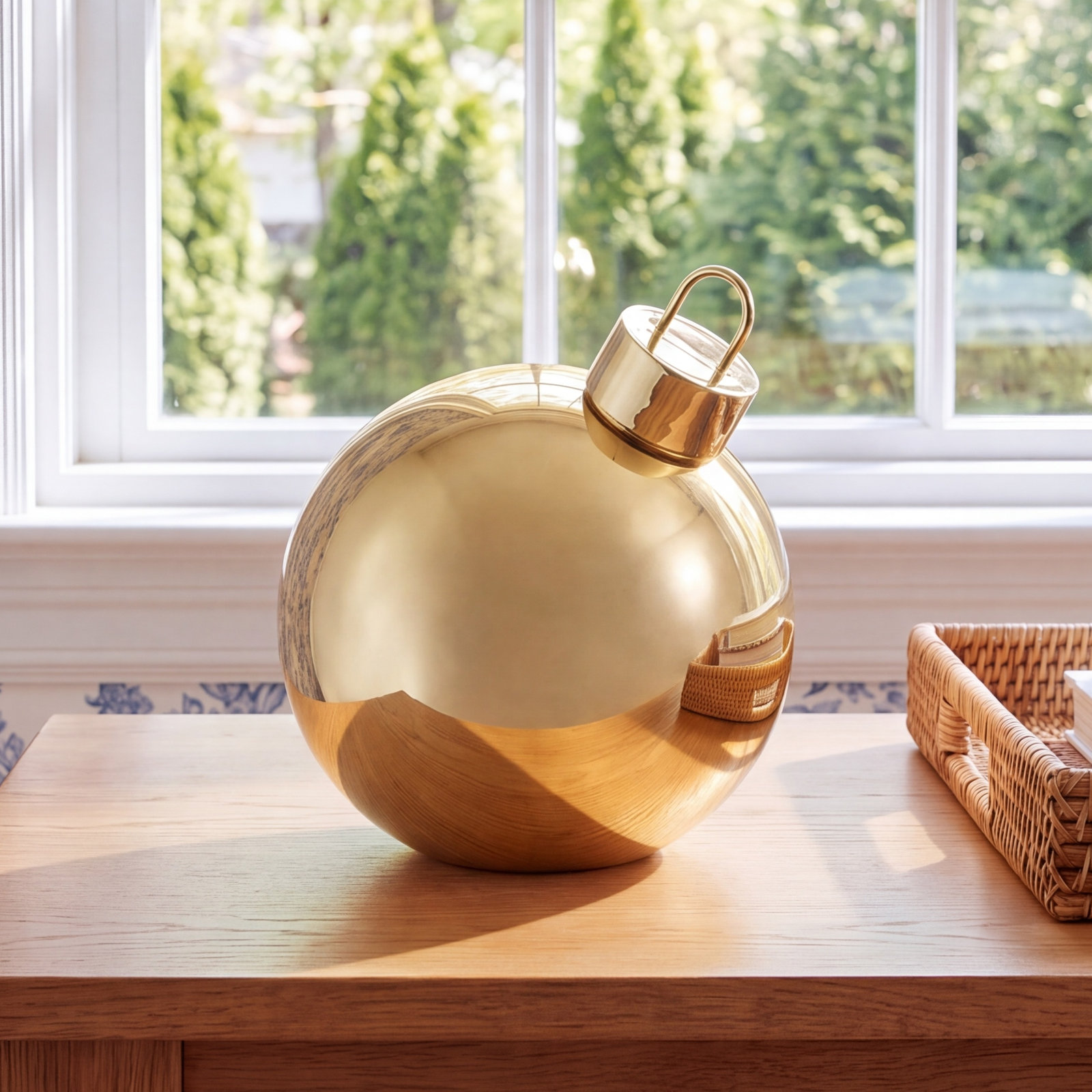 Lighted Glass Slanted Ball Christmas Ornament, 11.75" H x 11.75" W x 11.75" D, Gold