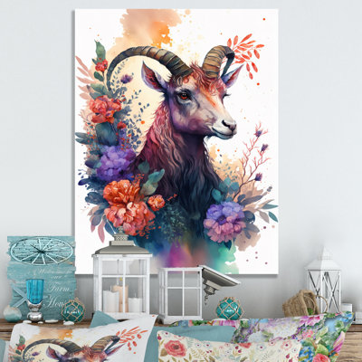 «Cute Goat Floral Art I», peinture sur toile