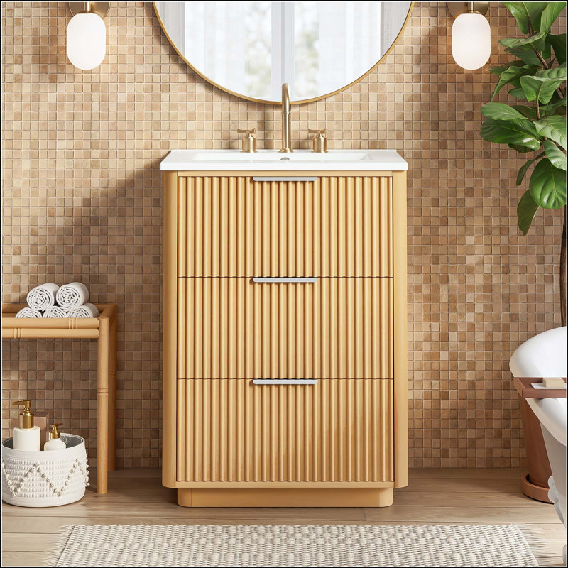 Meuble-lavabo moderne 24 po luxueux avec design rainuré