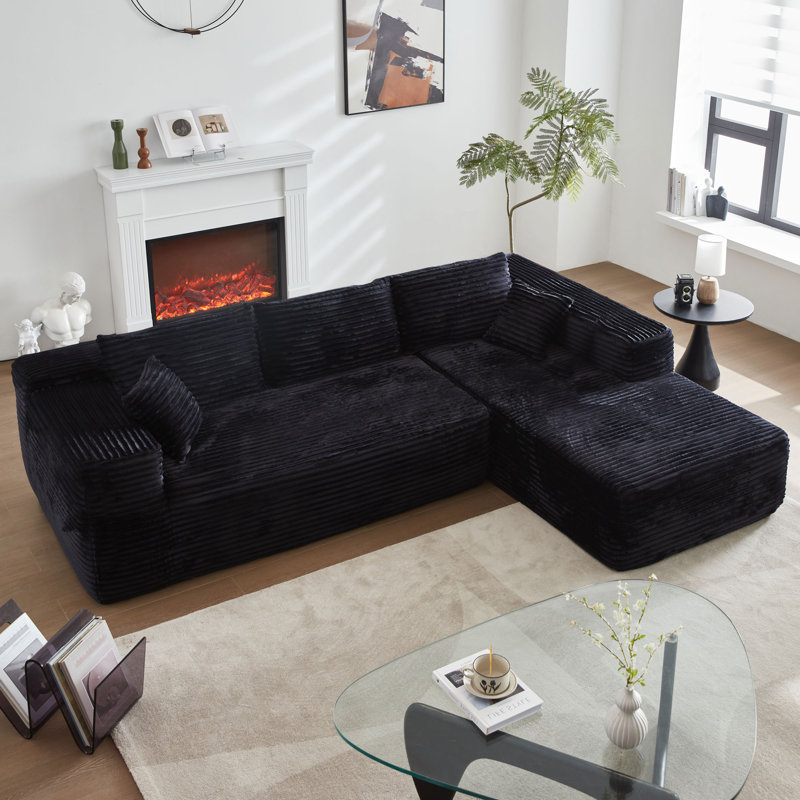 Kailayah Compression Packed 2 - Piece Upholstered Sectional, Black Polyester, Right Hand Facing