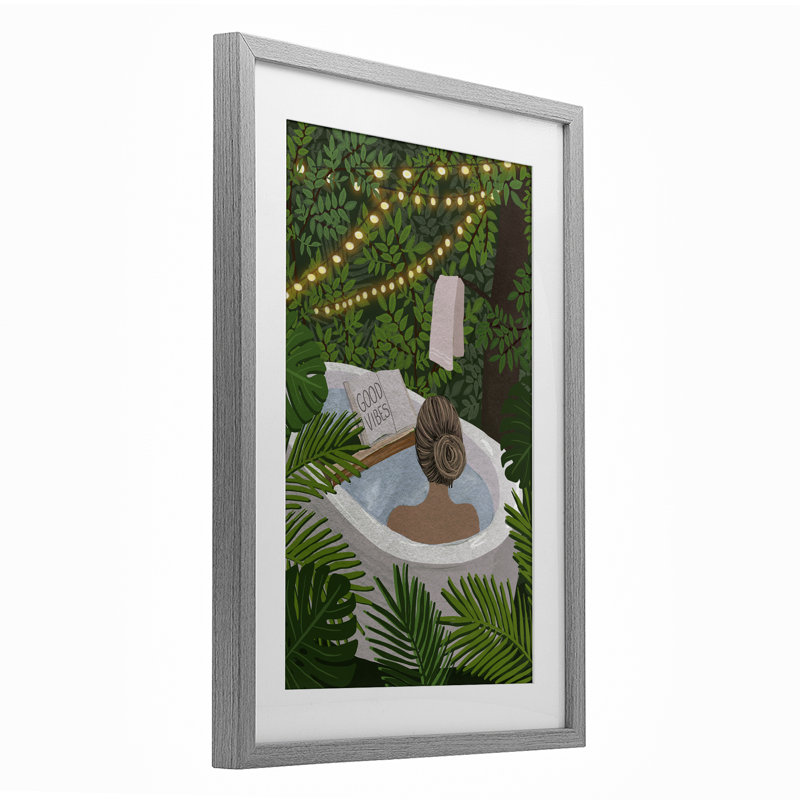Jungle Bath Portrait Framed Print Under Glass, design by Chen Alyesh, Farmhouse Grey Frame, 20" H x 14" W