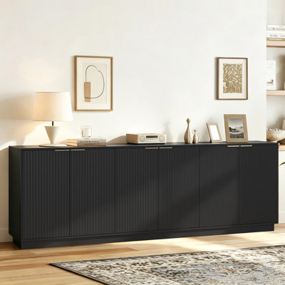 94.5"Modern Fluted Sideboard Buffet , 6 Door Large Storage Cabinet With Adjustable Shelves,For Dining Room Living Room Entryway