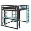 Lit mezzanine double en bois avec bureau, tablettes, prise d'alimentation et ports USB / Type-C, plus éclairage RVB-1325880681