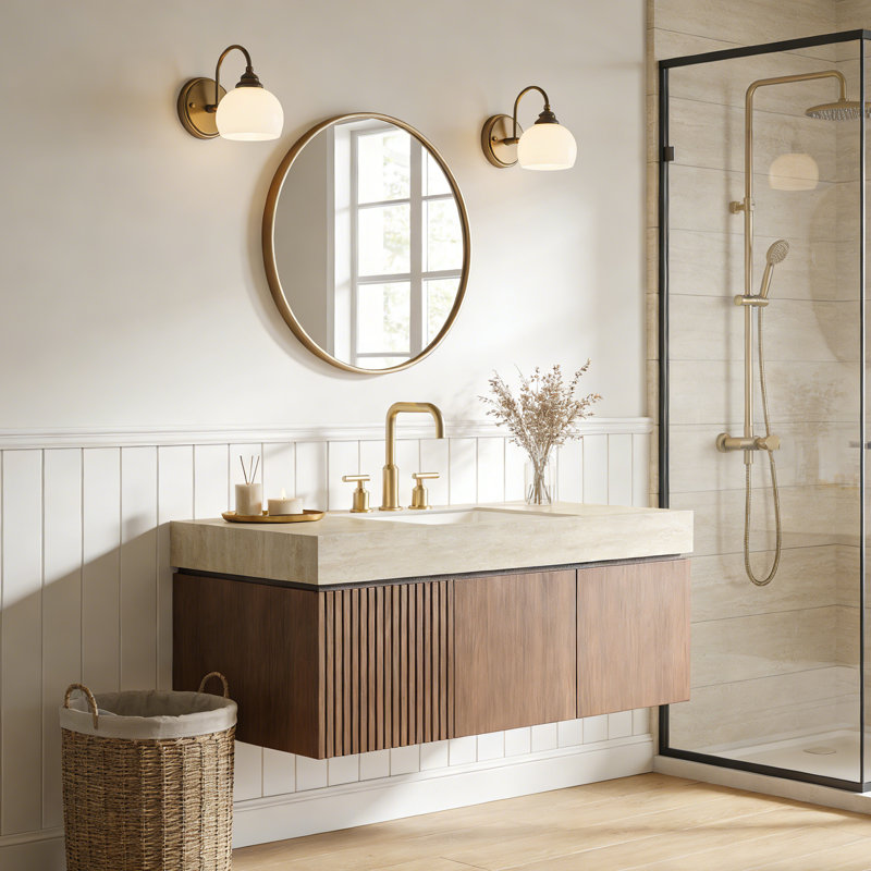 Meuble-lavabo de 48 po avec lavabo, Chêne brun, 48", Ensemble central de 4 po