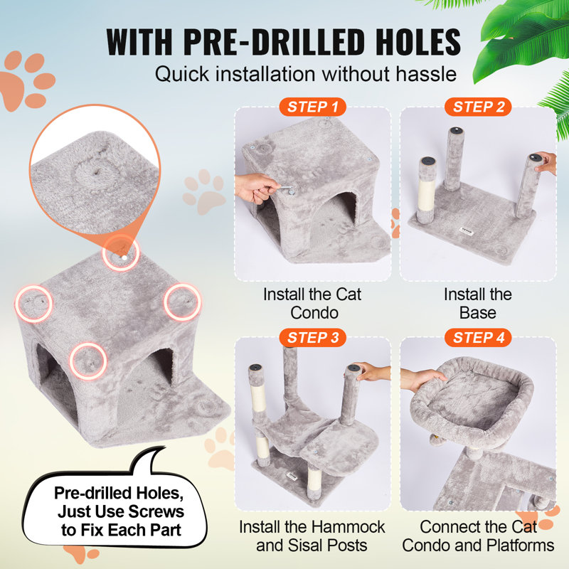 60'' H Cat Tree, Light Grey