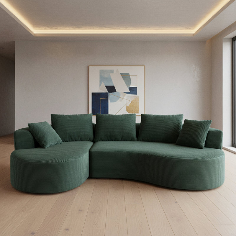 Ensemble de canapé modulaire courbé 2 pièces avec coussins, mobilier de salon ergonomique minimaliste, sièges modernes, sans assemblage, canapé et méridienne, vert foncé