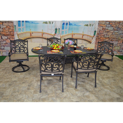 Simms 7 Piece Sunbrella Dining Set with Cushions by One Allium Way