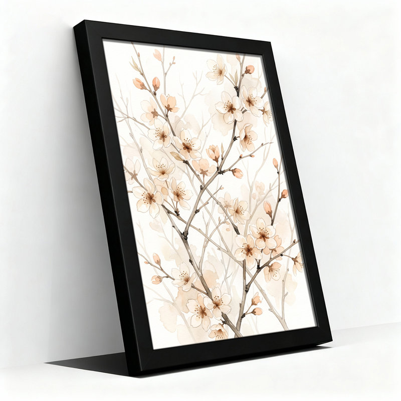 Art sur toile, branches de cerisier rose, H 24 po x l 16 po