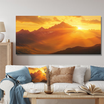 «Golden Hour In The Mountains II», reproduction d'art traditionnelle en métal, décoration murale montagnes en métal