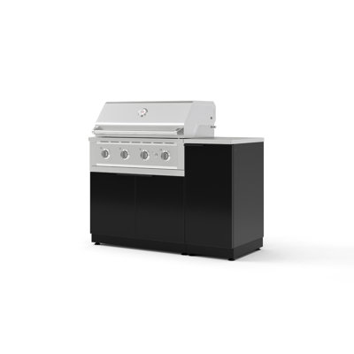 Ensemble d'armoire d'extérieur en aluminium noir 4 pièces avec 1 porte, 1 gril, un barbecue au gaz naturel 36 po et un plateau en acier inoxydable 16 po