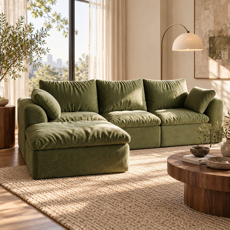 Canapé modulaire en L à 4 places avec méridienne simple 96,5 po Velnoravique, Green