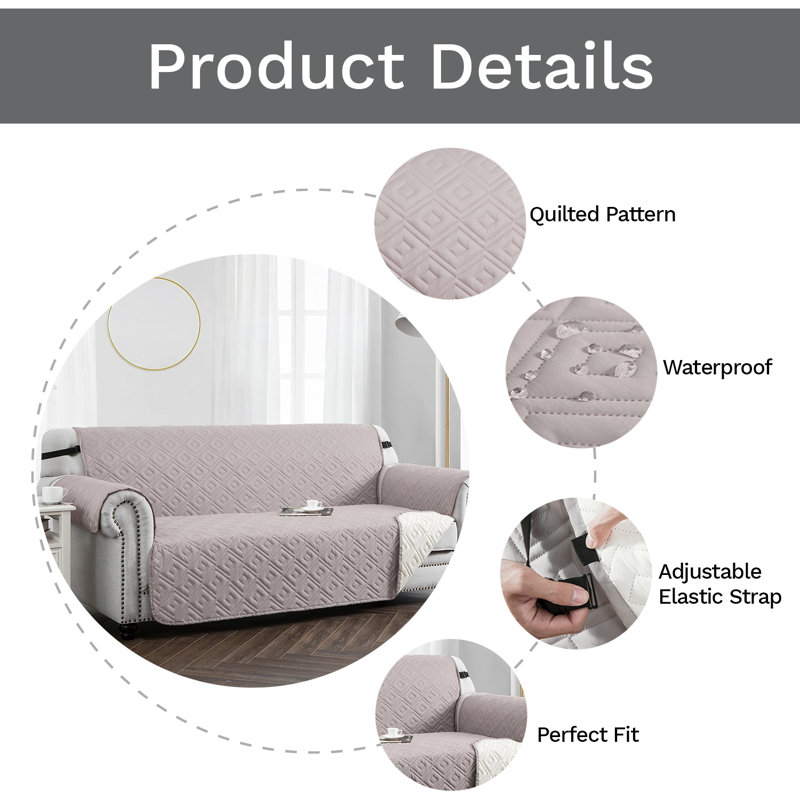 Water Resistant Sofa Protector – Reversible Quilted Couch Cover with Elastic Strap, Machine Washable, Beige/Cream