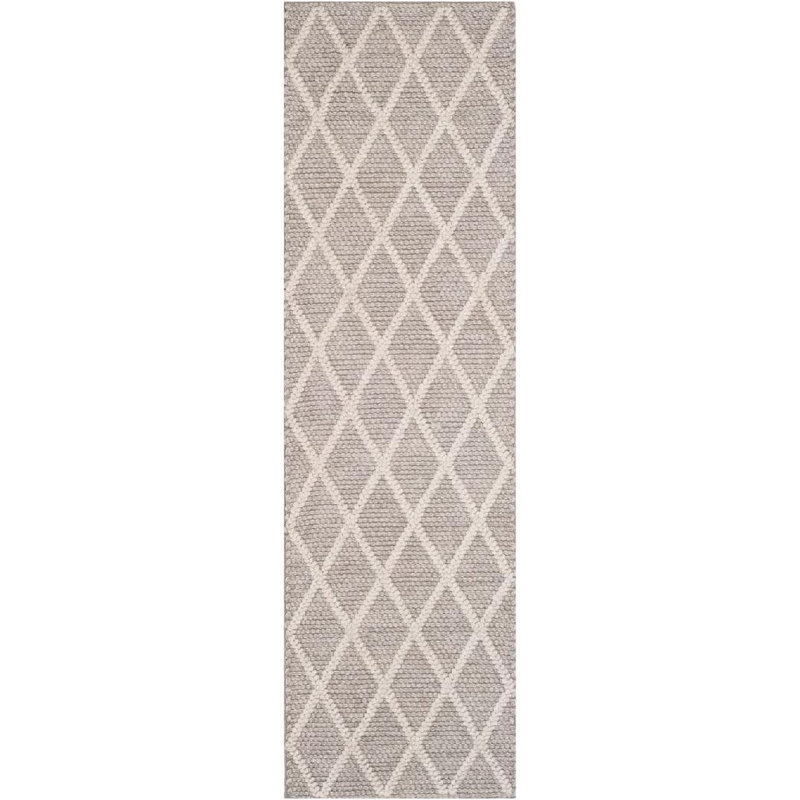 Russo Hand Woven Wool/Viscose Geometric Rug in Gray, Runner 2'3" x 6'