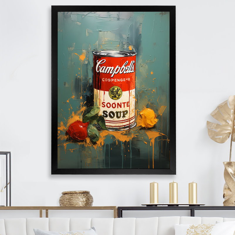 Popart Soup Sensation II - Abstract Wall Art Living Room_105856, H 32 po x l 16 po x P 1 po, Cadre photo noir
