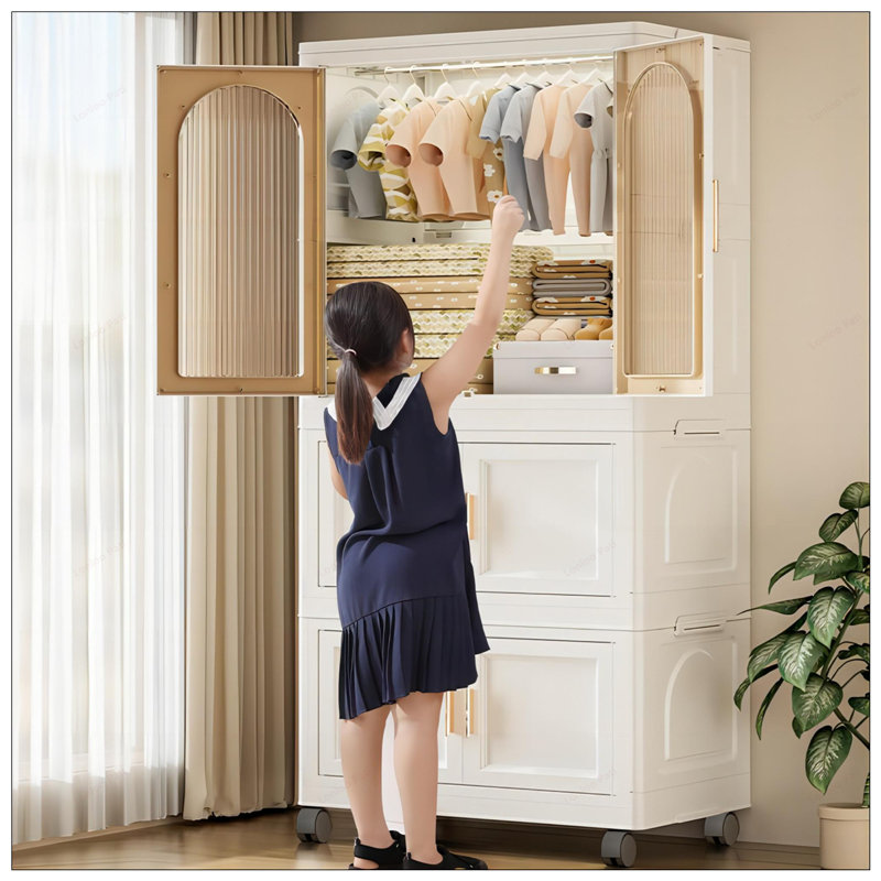 Armoire de rangement latérale pliante de 25,59 po de large avec porte magnétique et armoire de rangement en plastique avec roulettes