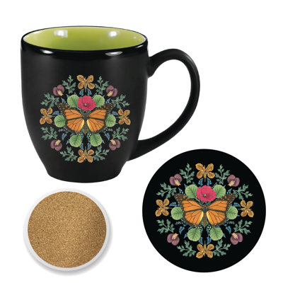 Ensemble de grandes tasses et sous-verres 16 oz Butterfly Mandala