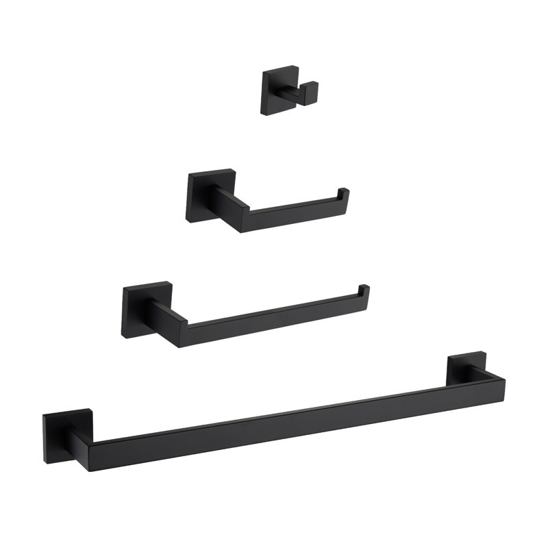 Matte Black Bathroom Hardware Assortment - 4 Pieces, 304 Stainless Steel, Rust-, Scratch-, Modern Design, Simple Setup For Various Rooms 4 Ensemble In Tarnish-, Style, Easy To Install