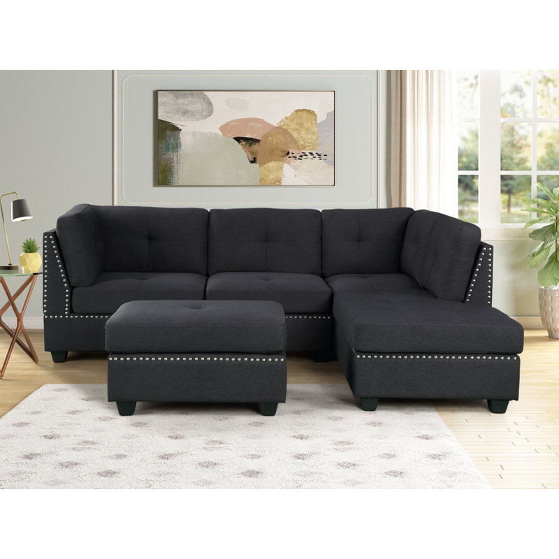 Canapé modulaire 3 pièces Carysfort, Lin noir