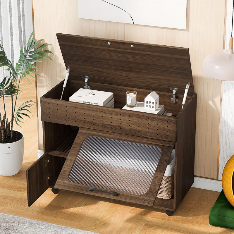 Enceinte de litière 2 en 1 multi-usage 2 en 1, table d'appoint moderne en noyer avec rangement, armoire latérale de buffet