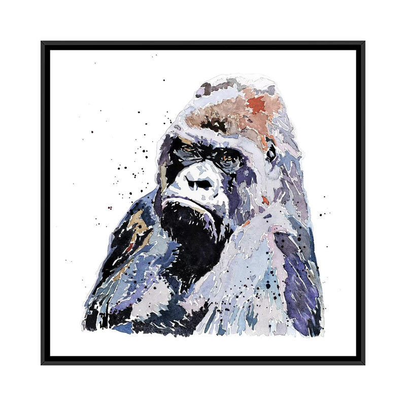 Grand garçon Gorilla par Edwatercolours-impression, Toile avec cadre noir, Pas de tapis, H 18 po x l 18 po x 1,5 po