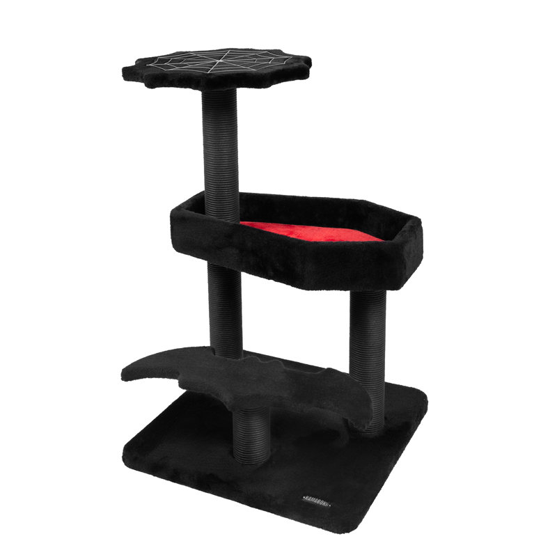 Gothic Black and Red Coffin Cat Tree with Scratching Post