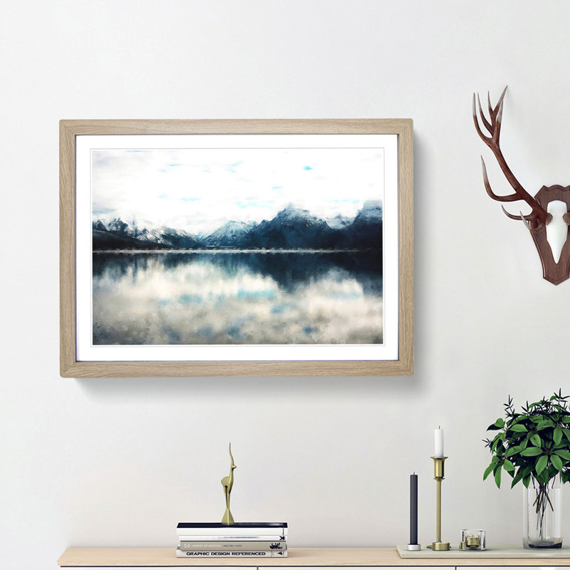 Lake Mcdonald Montana - Picture Frame Painting Print, Oak Framed, 33cm H x 45cm W x 2cm D