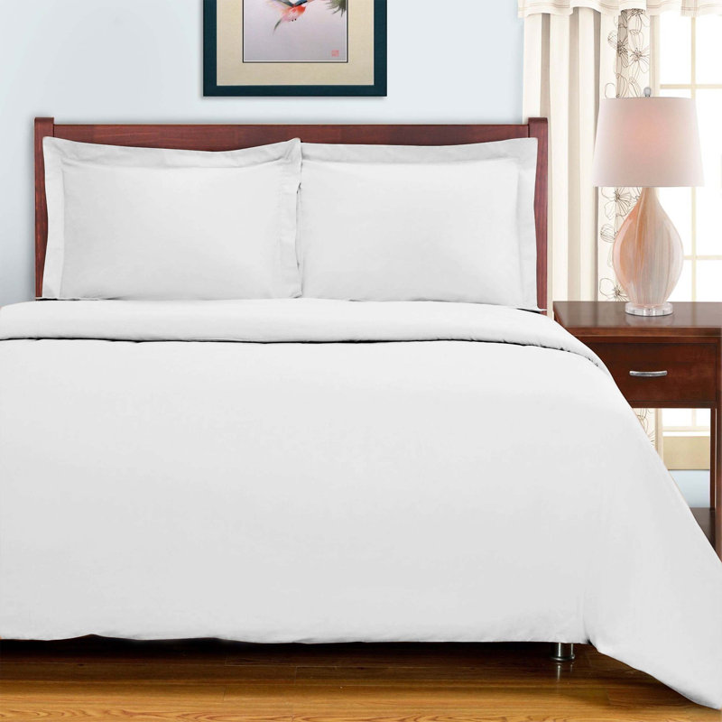 Ensemble de housse de couette en satin de coton égyptien certifié Classic  à densité de tissage 700 fils, Blanc