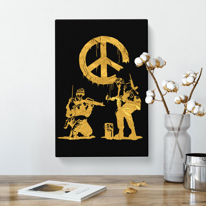 Banksy In Gold Peace Soldiers - Wrapped Canvas, 60cm H x 40cm W x 3cm D