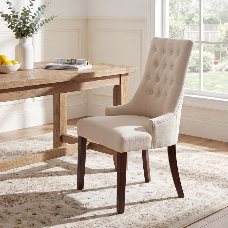 Gailord Solid and Manufactured Wood Upholstered Tufted Side Chair (Set of 4), Beige