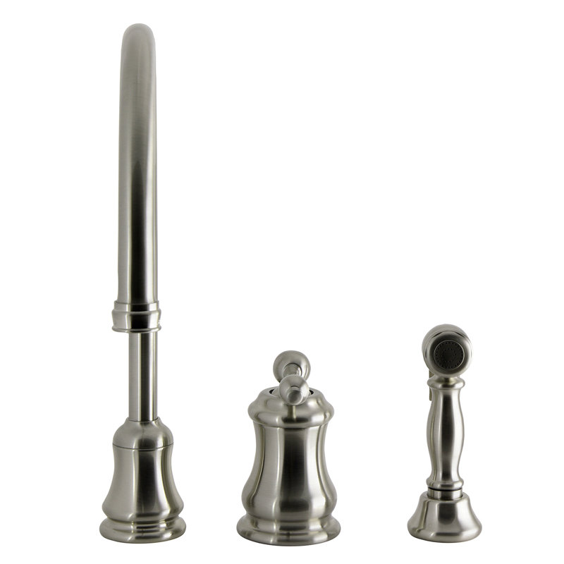 Kingston Brass Restoration Single-Handle 3-Hole Widespread Kitchen Faucet with Brass Sprayer, Brushed Nickel