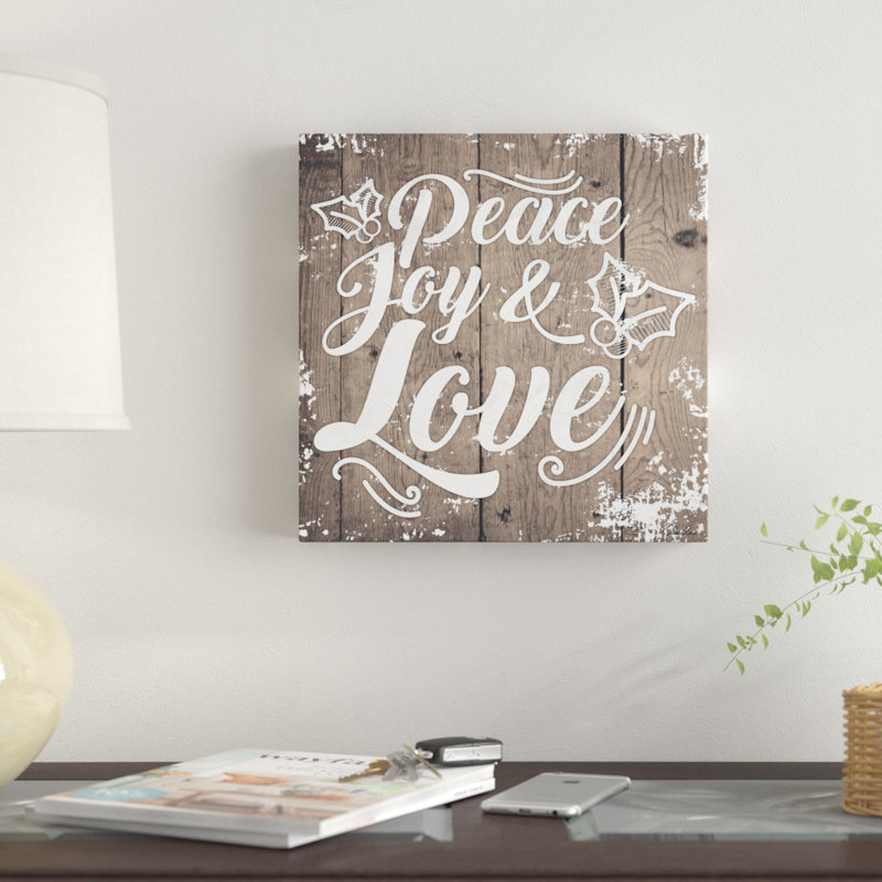 Reproduction d’art textuel sur toile tendue Peace Joy Love par Olivia, H 20 po x l 20 po x P 1,5 po